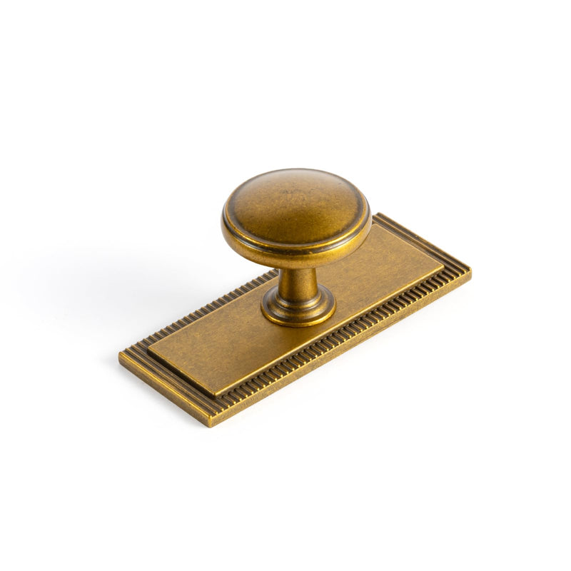 Goo-Ki 6 Pack Antique Brass Cabinet Knobs with Backplate Zinc Alloy Kitchen Hardware - Vintage Brass Single Hole/Screw Drawer Pulls Solid Cabinet Handles with Spacer G022