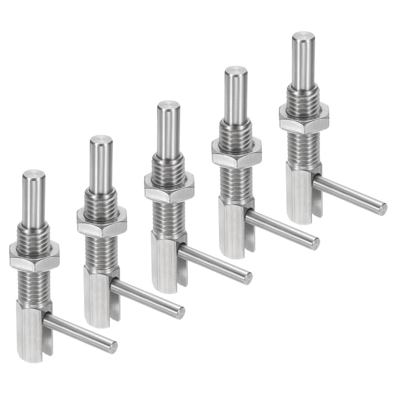 uxcell 5Pcs Retractable Indexing Plunger Pin, M12 l Spring Plunger Stainless Steel Spring Loaded Latch Telescopic Locking Pin with Nut for Machinery Shipbuilding 5