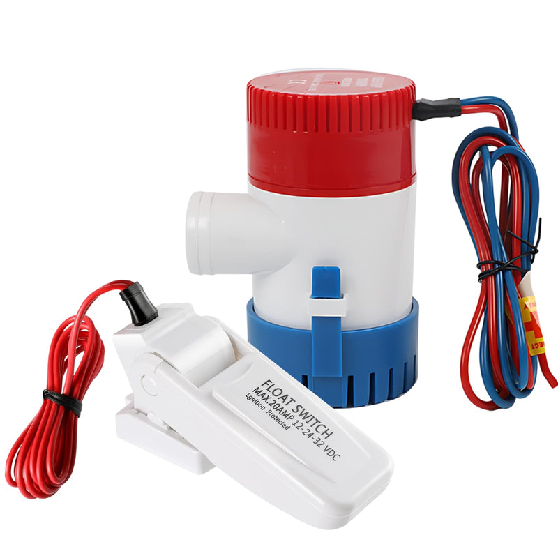 Boat Bilge Water Pump, 12 V 1100 GPH, Automatic/Non - Automatic Marine Bilge Pump, with Boat Pump Float Switch 12 V 24 V 32 V, for Boats, yacht, Boat, Caravan RV Submersible