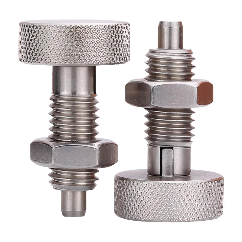 2Pcs M16 Stainless Steel Spring Plungers with Nuts - Hand Retractable, Knurled Handle, Quick Release Locking Pin