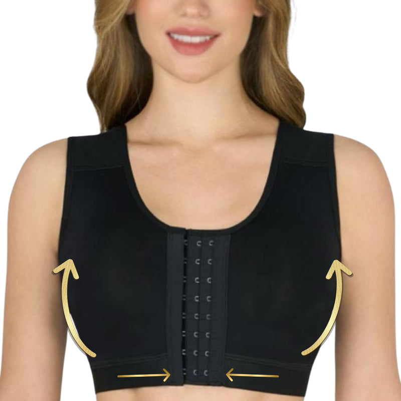Post Surgical Bra Front Closure Compression Bra for Breast Augmentation Recovery Women X-Large Black