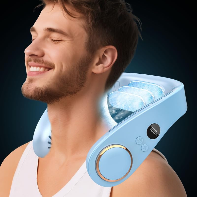 Portable Neck Fan Cooling Plate,Personal Fan Neck Hang Around,Powerful Airflow Shoulder Cooler,Fans To Wear Around Your Neck,Summer Menopause Fan Hot Flash Best Gifs for Outdoor Outside Indoor Blue Navy Blue