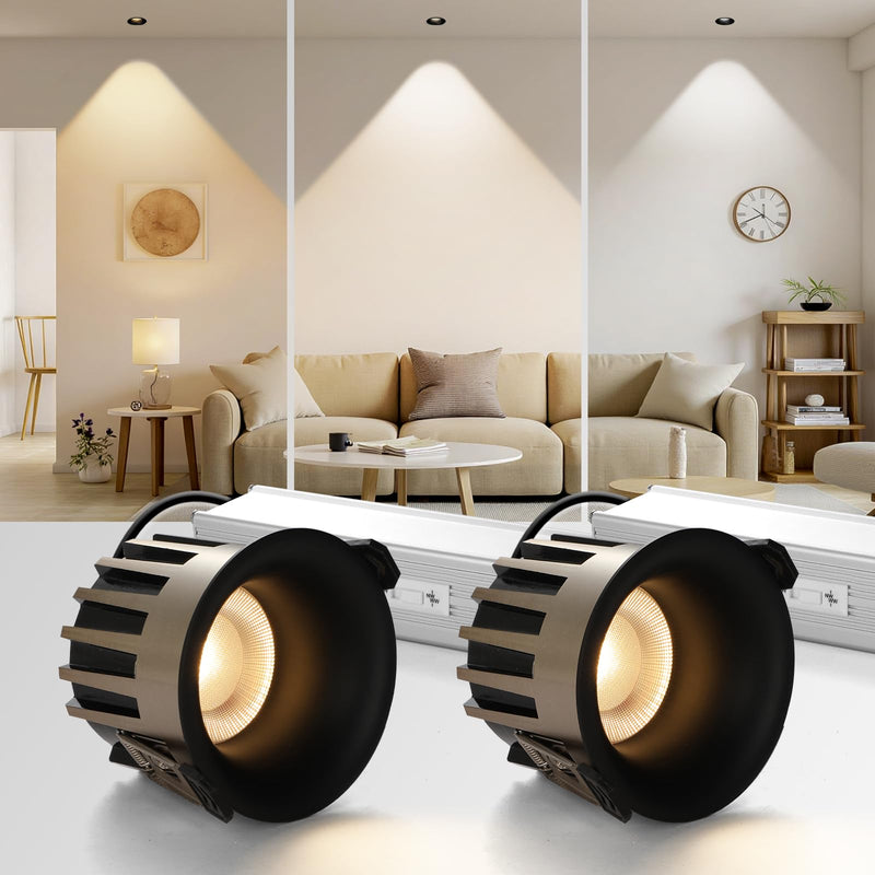 3 Inch Recessed Ceiling Light, Dimmable Recessed Lights with J-Box, 3CCT Trimless Soffit Canless Light 3000-6000K Selectable, 12W 1300LM Black Recessed Lighting for Living Room,Kitchen (2 PCS) Black-Gold 3 Inch-2 Pack