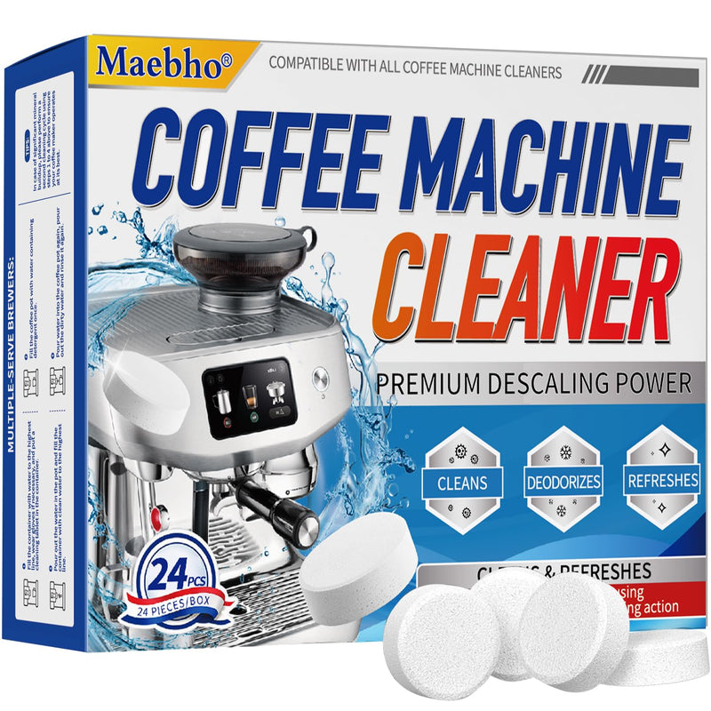 Coffee Machine Cleaner Descaler Tablets - 24 Count Coffee Maker Cleaner Tablets Deep Cleaning and Descaling Compatible With Nespresso, Keurig, Ninja, Delonghi, Miele,Breville