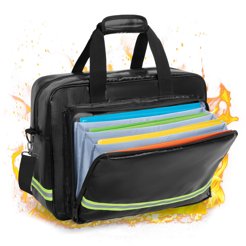 Fireproof Document Bag with Accordion File Organizer, Fireproof Document Safe Storage, Fits up to 15.6" Laptop, Suitable for Legal Files and Valuables, Black
