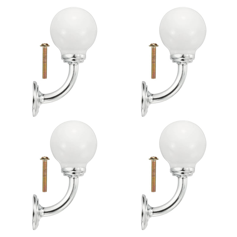 uxcell 4 Pcs Wall Hooks, Ceramic Drawer Door Cabinet Single Hook Handle Shoe Cabinets Wardrobe Door Hooks Handles for Hanging Clothes Keys Hats Backpacks, White