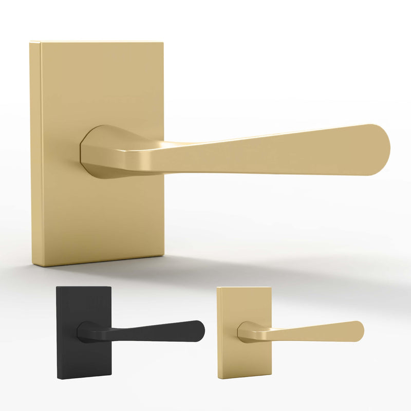 Mega Handles Serrano Dummy Door Handle (2 Pack), Closet Door, Satin Brass 1