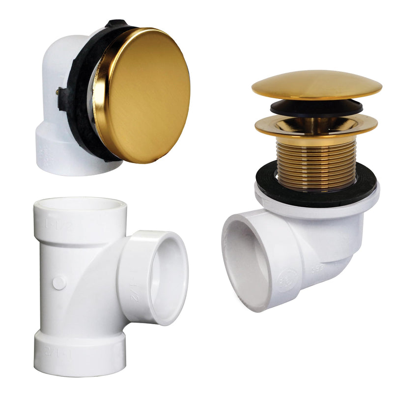 Westbrass D593PRK-18 Plumber's Pack Bath Waste Assembly with Tip-Toe Drain Plug, Illusionary Overflow Faceplate and Sch. 40 PVC Elbows, Brushed Bronze