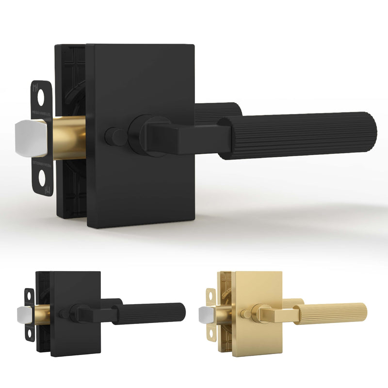 Mega Handles Ridge Door Handle (1 Pack), Privacy Lock, Matte Black 1