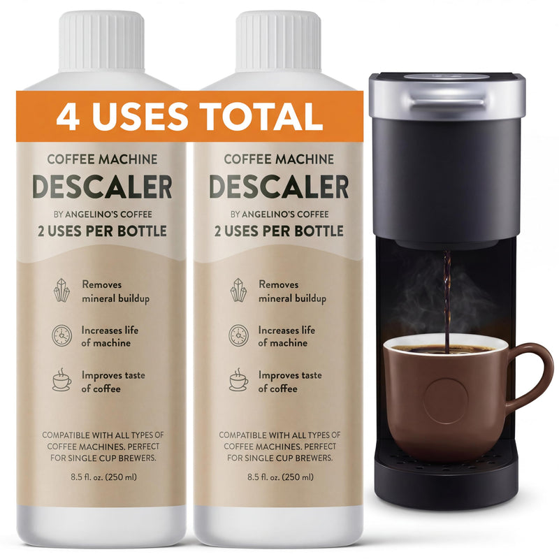 Universal Descaling Solution for Keurig, Nespresso, Breville, DeLonghi & Ninja (4 Uses) – Professional Coffee Descaler & Cleaner – Removes Limescale to Restore Flow & Temp – Odorless & Residue-Free