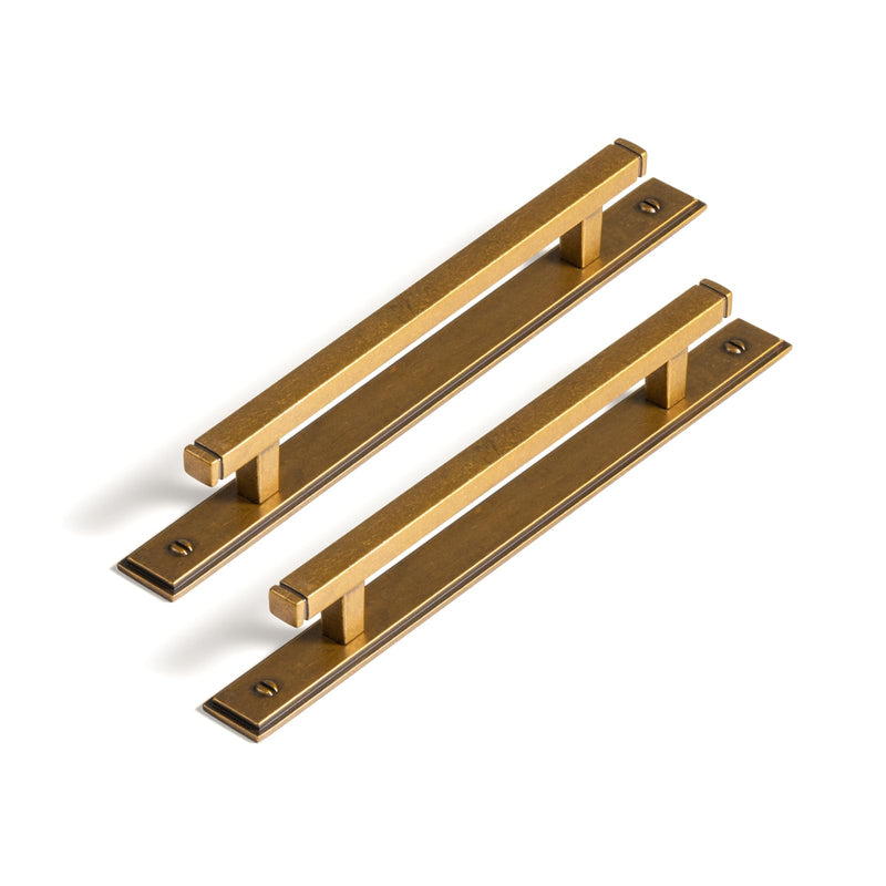 Goo-Ki 2 Pack Antique Brass Cabinet Pulls with Backplate Drawer Handles with Spacer, 5 Inch Hole Center Vintage Brass Zinc Alloy Solid Kitchen Cabinet Hardware