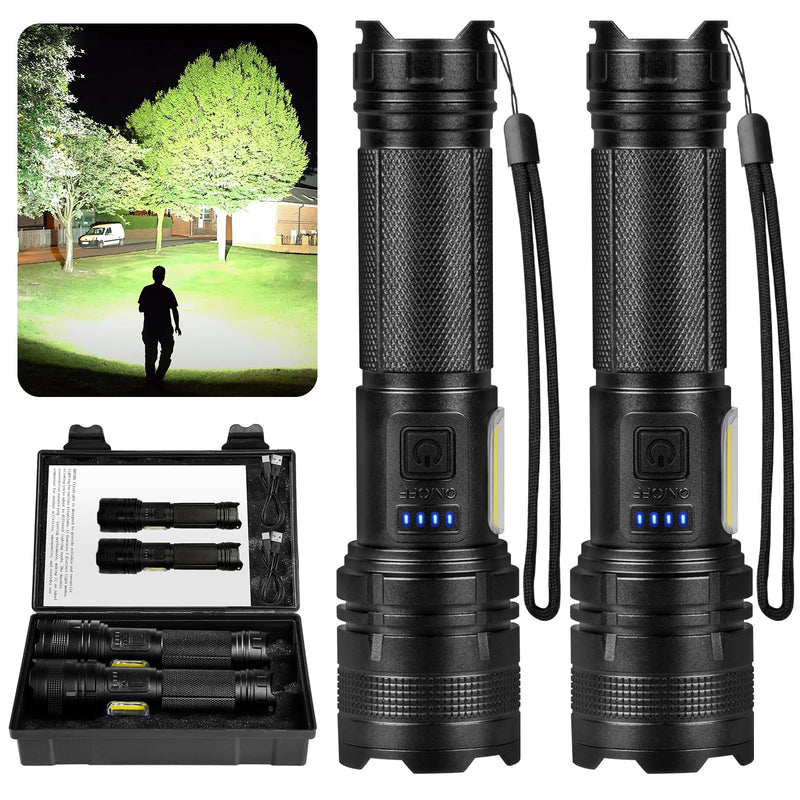 THY TRY Rechargeable LED Flashlights High Lumens, 90000LM Super Bright Flashlights with 7 Modes, High Powered Handheld Flash Light for Home Camping Hiking Night Work (2 Pack)