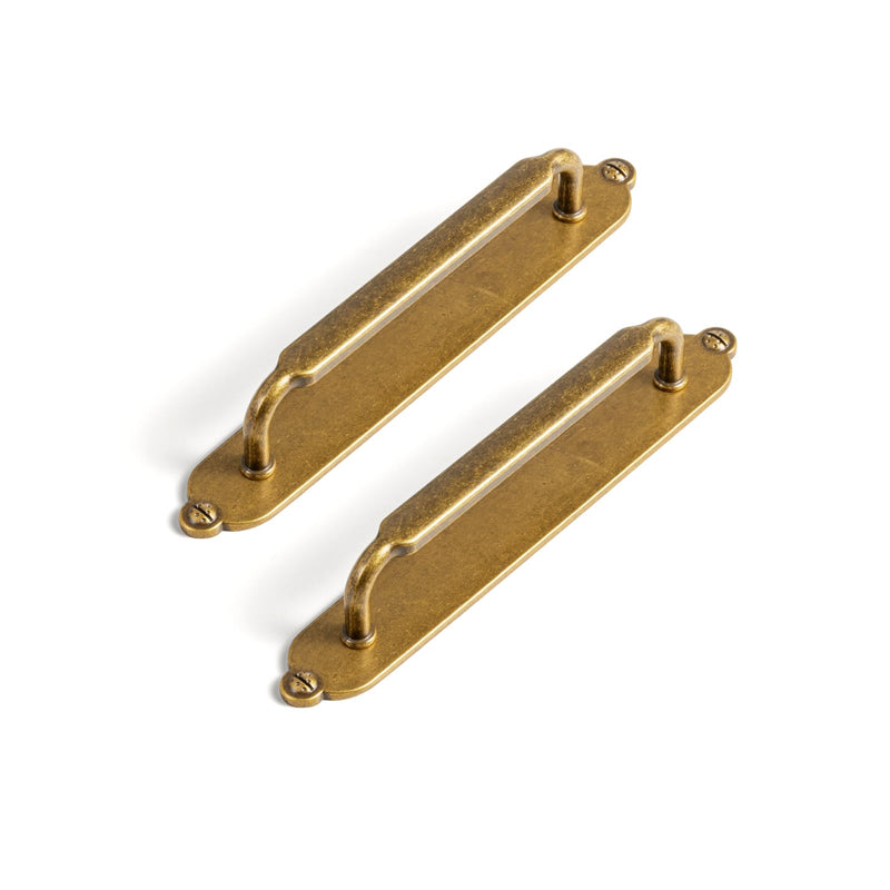 Goo-Ki 2 Pack Antique Brass Solid Zinc Alloy Cabinet Pulls with Plate, 5 Inch Hole Center Vintage Brass Drawer Pulls with Spacer Kitchen Cabinet Handles Hardware