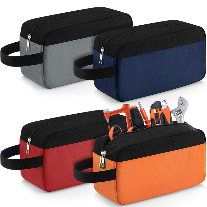 Eccliy 4 Pack Tool Bags Pouch Canvas Zipper Utility Tote Bag 12 Inch Small Tool Bags Dual Compartments Toolboxes for Men Electrician Mechanic Tools Storage(Gray, Orange, Red, Blue) Gray, Orange, Red, Blue