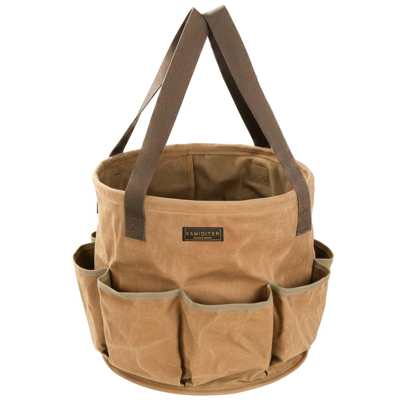 Large Capacity Collapsible 8-Gal (30L) Tool Bag with Handles, Round Gusset Organizer for Car Trunk Storage, 13.5" D x 12.5" H | Khaki