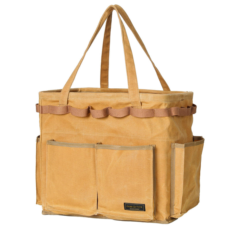 Water Resistant Gardening Tool Bag with Handles - 6 Pockets Utility Self-Standing Organizer for Camping/Garden/Car Storage, 14" x 13" x 10" | Khaki