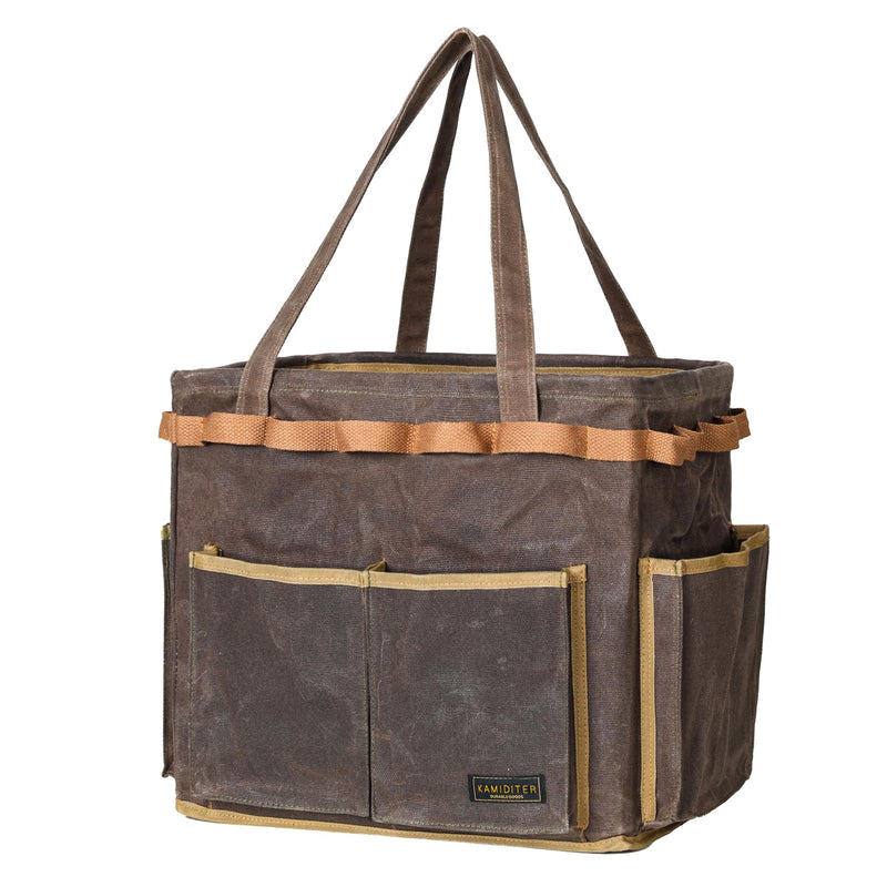 Self-Standing Tool Bag with 6 Pockets & 23 Hanging Holes - Collapsible Reusable Wire Frame Rectangular Basket, Easy Tool Access, 14" x 13" x 10" | Grey