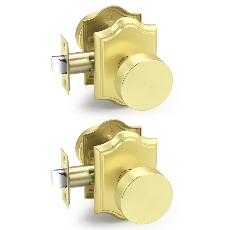 Probrico Brass Door Knobs Interior, Gold Door Handles for Closet/Hallway, Keyless Door Knobs No Lock, 2 Pack Passage-2 Pack