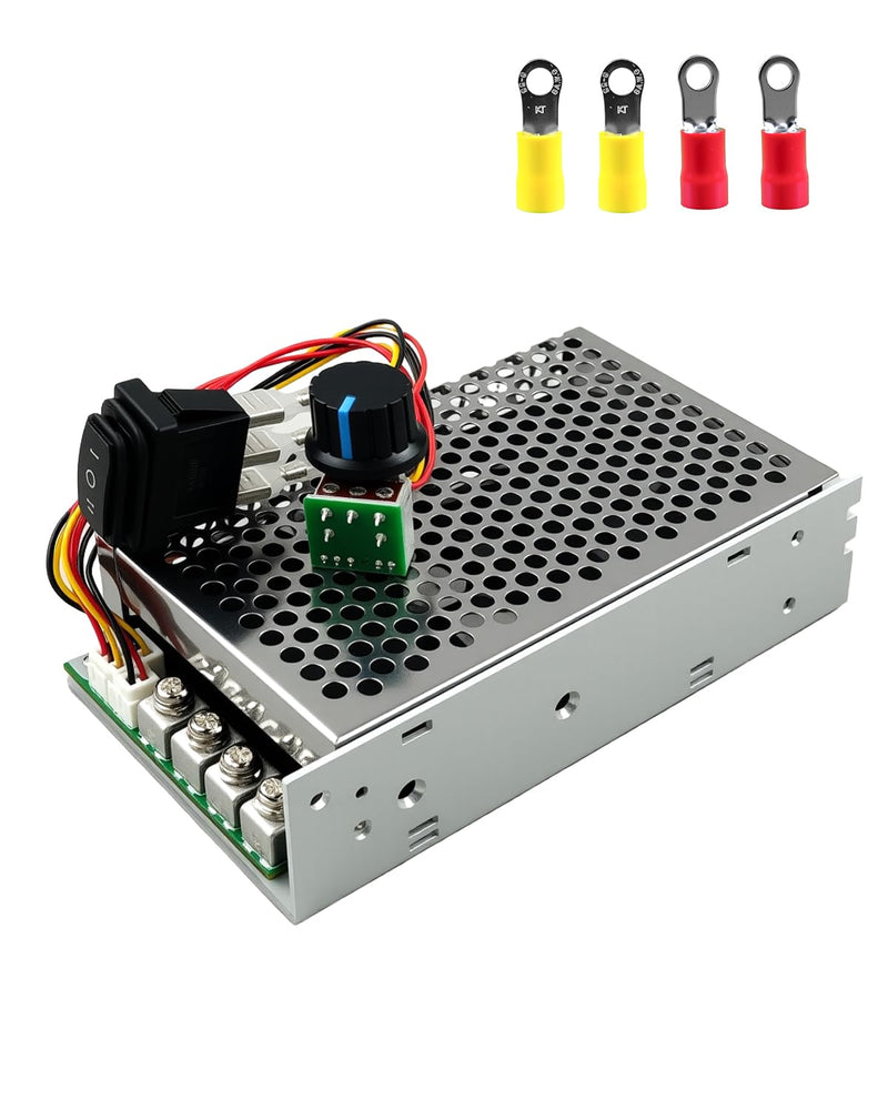 DC Motor Speed Controller 10V-55V, DC Rated 60A / Max 100A Reversible PWM Control Module for Motor, Variable Speed Adjuster with Forward-Brake-Reverse Switch & Aluminum Case