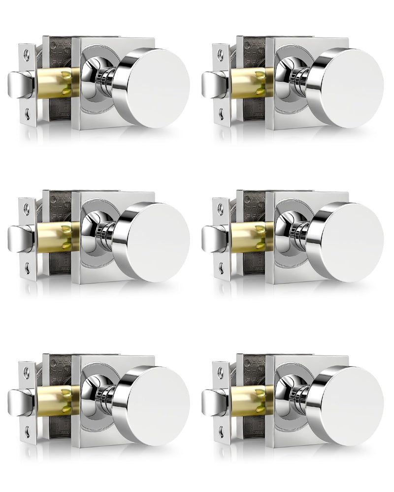 Gobrico Polished Chrome Passage Door Knobs with Square Rosette(2 Pack), Heavy Duty Closet Door Handles Without Lock, Door Knob Sets for Hallways Passage (Without Locking) 2
