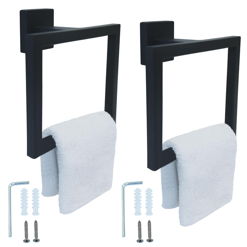 Matte Black Towel Ring, 2 Pcs | Premium Stainless Steel, Sleek Square Design, Durable Wall-Mounted, Contemporary Bathroom