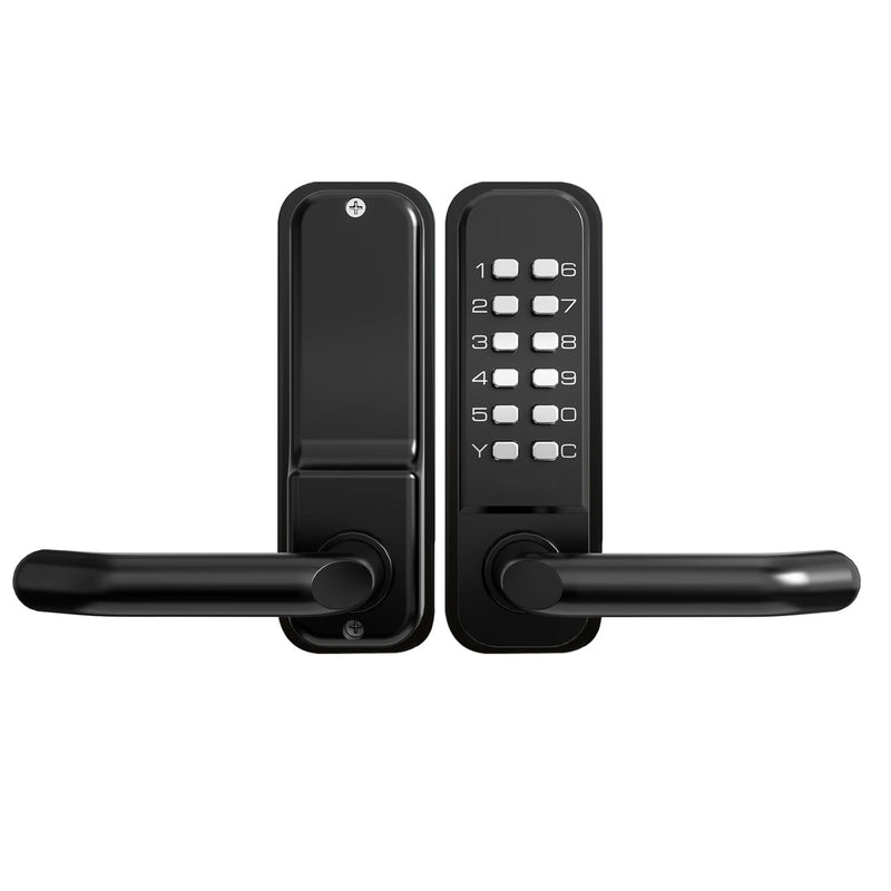 High-Security 12 Digit Keypad Mechanical Door Lock - Keyless Entry, Mechanical Code Lock with Handle, Waterproof & Rustproof, No Battery, Easy to Install, BH-MDLS0020202 Matte Black