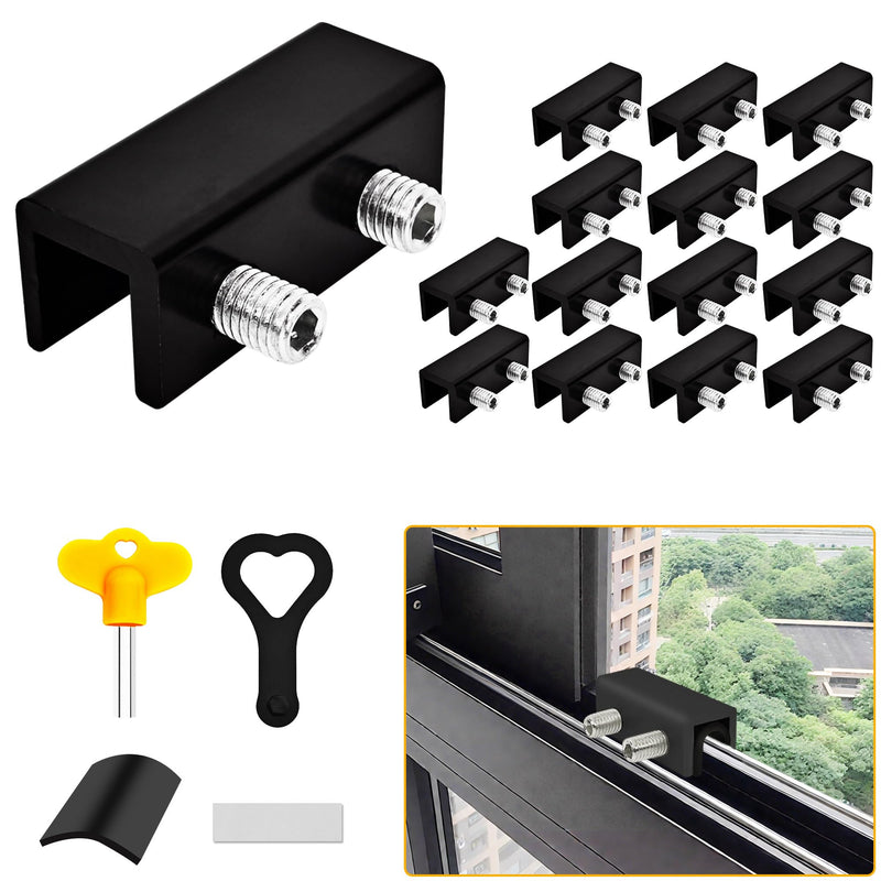 Jayseon 15 Pack Black Window Locks with Key, Adjustable Sliding Window Locks for Up and Down Windows & Horizontal Windows Stoppers Security Sliding Glass Patio Door Lock, Aluminum