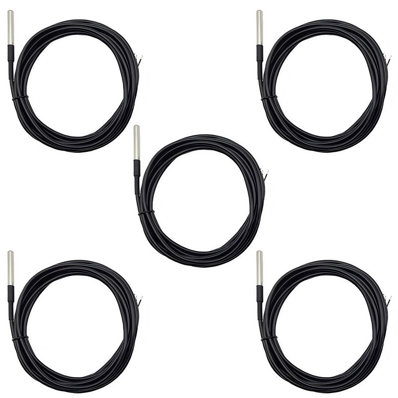 5pcs DS18B20 Temperature Sensor Waterproof Digital Stainless Steel Tube Temp Probe 3 Meter 118.1" Compatible with Arduino Raspberry pi