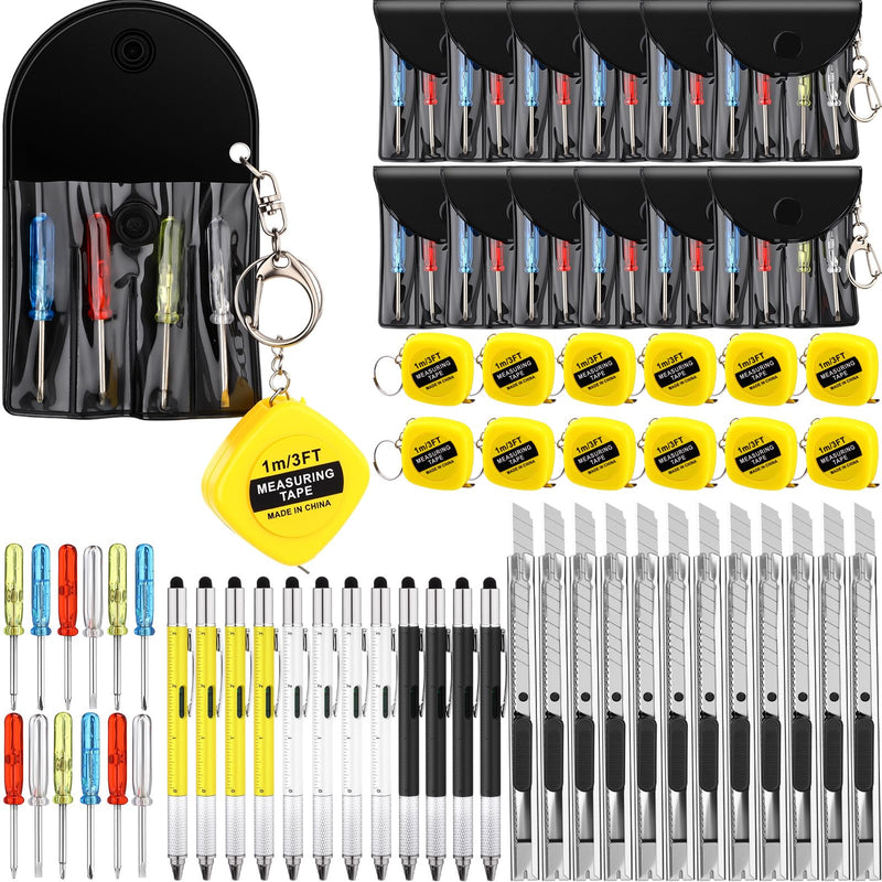 AmazingSpark 48 Pcs / 12 Set Men Gift Bulk Mini Screwdriver Keychain Tape Measures Multitool Pen Retractable Box Cutter Father Birthday Adult Party Favor