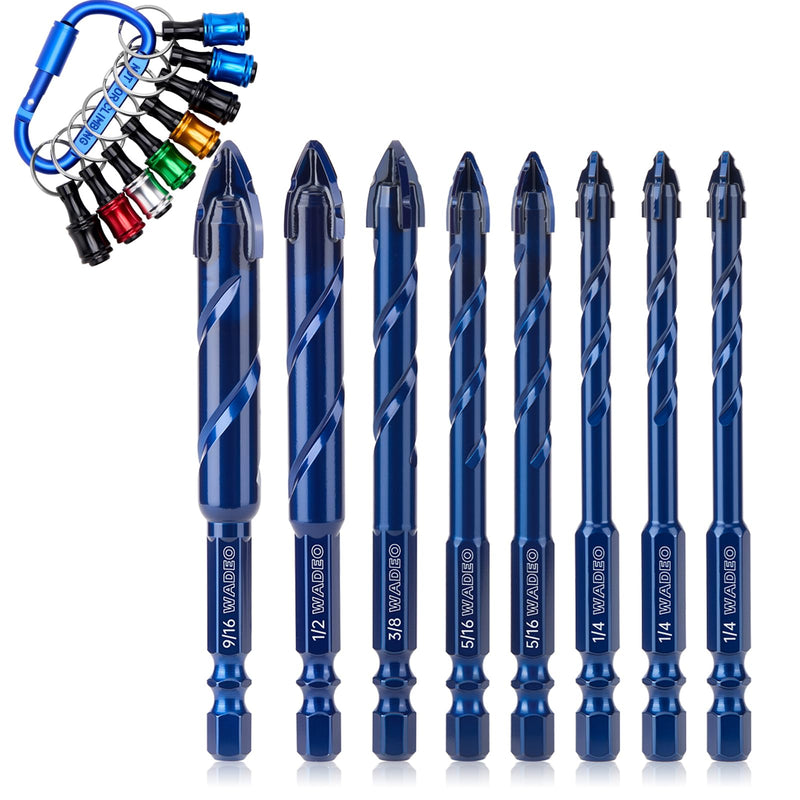 17Pcs Serrated Masonry Drill Bit Set with Bit Holder, 1/4 to 9/16 Inch Four Blade Serrated Eccentric Drill Bits Kit, Carbide Four-Edge Drill Bits for Tile Glass Brick Plastic Wood