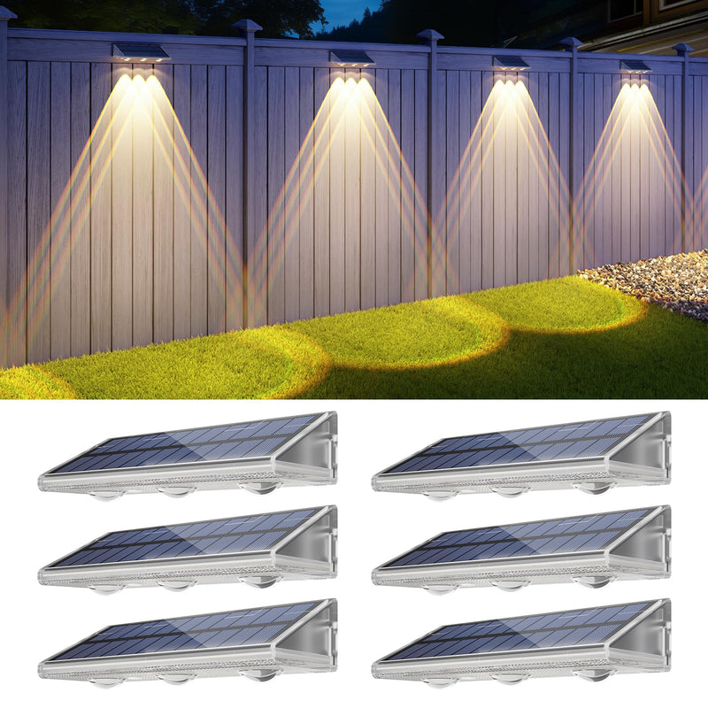 YiLaie Solar Fence Lights Outdoor-IP67 Waterproof 3000K/4500K/6500K,High Brightness LED Fence Lights Solar Powered,Solar Wall Light for Outside Backyard/Railing/Step/Patio/Stair Railings/Pool 6Pack 3000K/6500K/4500K