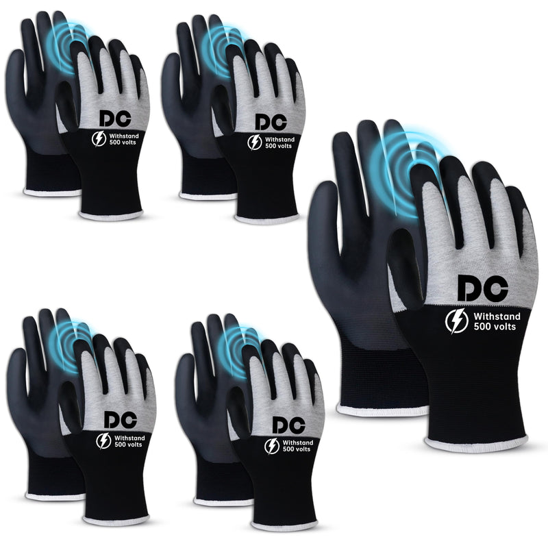 5 Pairs Insulated Electrician Gloves 500V Touch-Screen Voltage/Flame Retardant Work Gloves, Electrical Rubber Non-slip Texture Design for Electricians Prevent Shock (Large) 500V-5Pairs-L Large