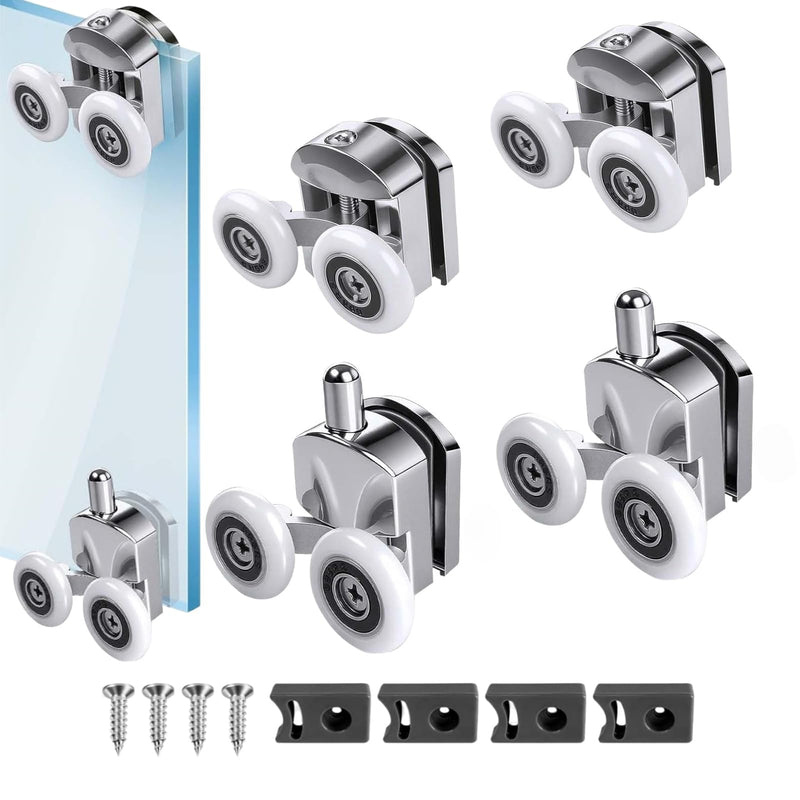 4Pcs Shower Door Roller 25mm Aluminum Alloy Shower Door Rollers Replacement with Anti Collision Block and Screws for 4-6mm Glass Door 4PCS