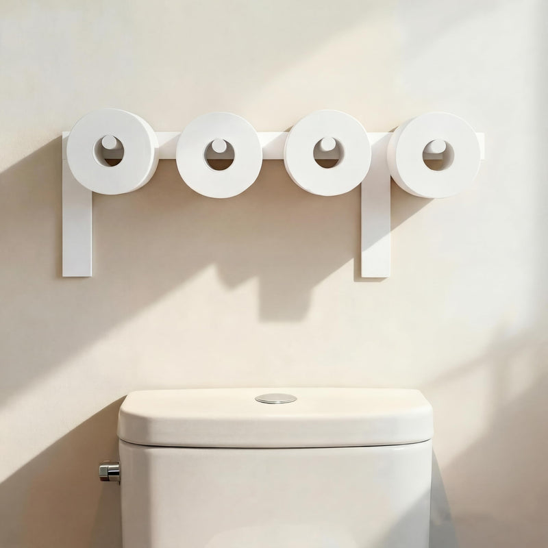 21 Inches Poop Wood Toilet Paper Holder Funny Poop Toilet Roll Stand Storage Shelf Cute Bathroom Space Saving Wall Mount Artistic Decor Functional Suitable for Various Sizes of Paper(White) White
