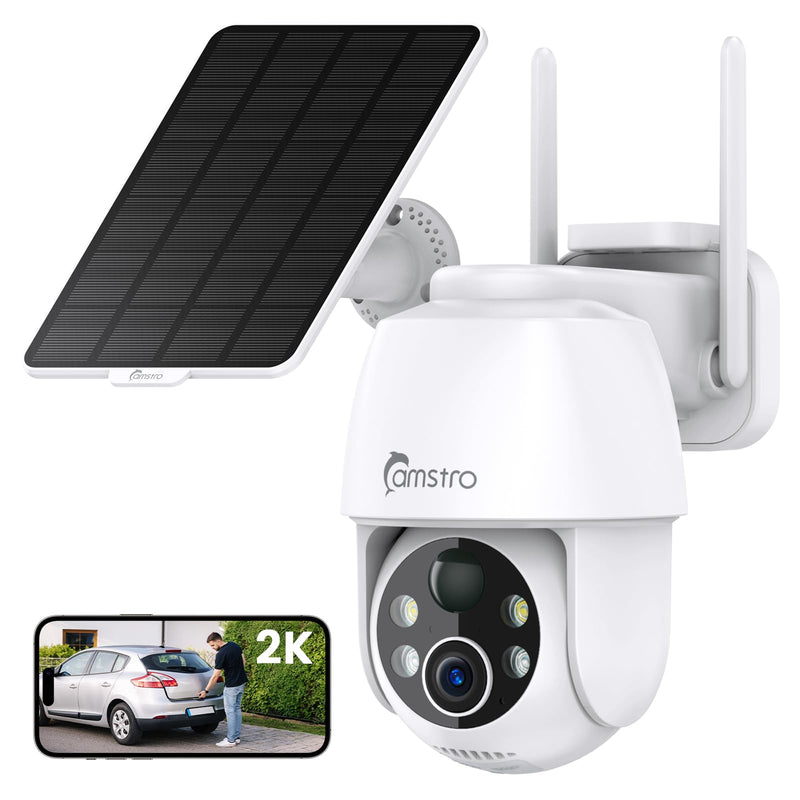 2K Solar Security Camera Wireless Outdoor,2.4G WiFi & 360˚ PTZ Battery-Powered Camera,PIR Sensor,Color Night Vision,AI Motion Detection,2-Way Audio,Alexa/Google Assistant,SD Card/Cloud Storage 2K 1pack