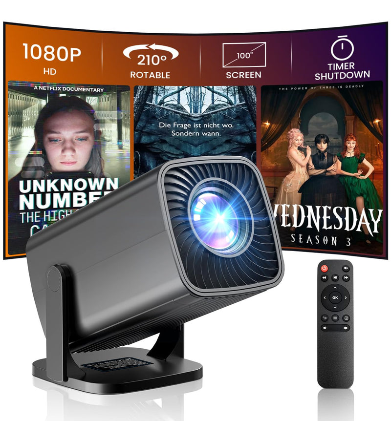 Mini Projector, Full HD 1080P Support Portable Outdoor Movie Projector, Smart Projector Compatible with Smartphone/TV Stick/Laptop/USB/HDMI, Indoor & Outdoor Use Standard System&Black