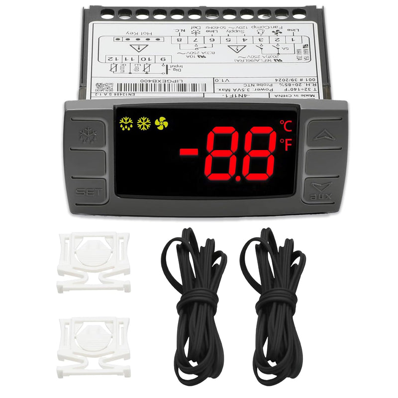 Replacement for Dixell XR06CX-4N1F1 Temperature Controller, Fit for 120V 50-60Hz Commercial Refrigerators/Freezerwith Temperature Sensor Probes & Clasp