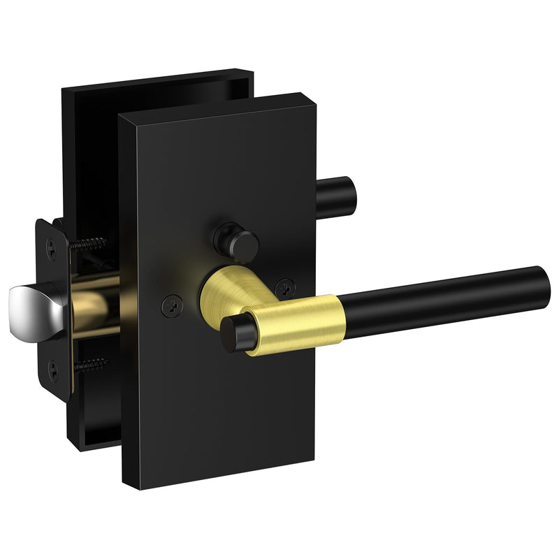 Black and Gold Door Handles Interior with Lock, Zinc Alloy Rectangular Modern Privacy Lever Door Knobs Interior for Bathroom Bedroom, Left or Right-Handed,1 Pack 1