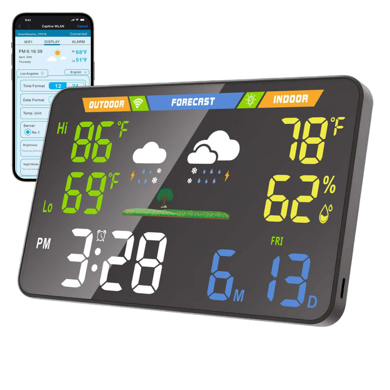 EnvyBox WiFi Weather Station 8.5" LED Display | Privacy-Focused, No App Required, Syncs Weather & Time for Home/Office | Accurate Weather Data, Dual Power Options, Black