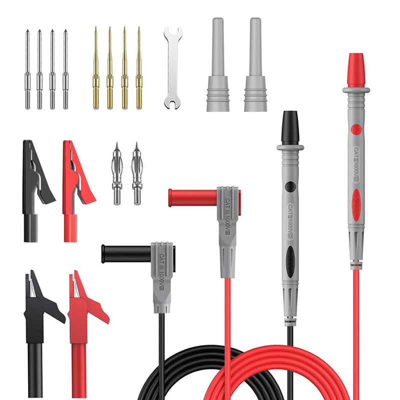 17PCS Multimeter Leads Kit, Multi Test Probes Set with 4mm/2mm Alligator Clips, Replaceable Precision Sharp Probe Pins for Industrial Car Home Electrical Testing Test Lead Kit 17Pcs