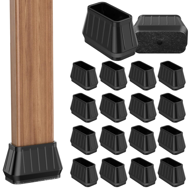24PCS Rectangular Chair Leg Floor Protectors for Hardwood Floors, Thicken Rubber Chair Leg Cap Covers, Non Slip Furniture Leg Pads to Protect Wood Tile Floors from Scratches and Reduce Noise Black Rectangular L