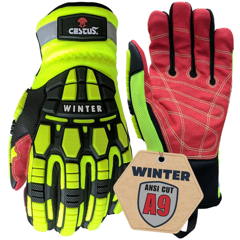 Cestus 5207, Winter Work Gloves for Men, ANSI Cut A9 (1,3,10,50 Pairs) Insulated Waterproof Impact Gloves for Cold Weather Large 1 Pair