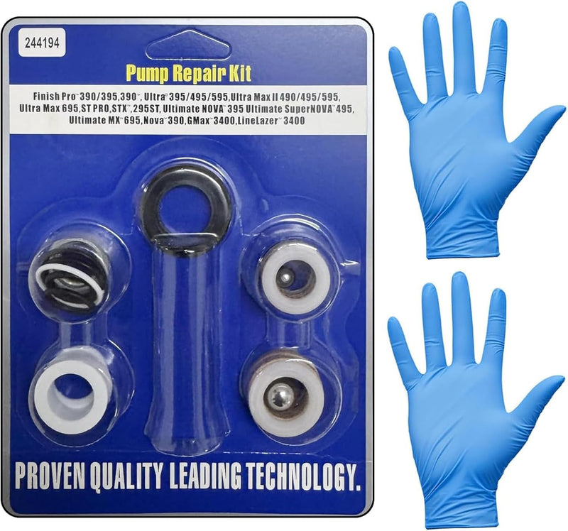 2 Pack 244194 Pump Repair Kit with Disposable Gloves fit for Graco Ultra Max II 390 395 490 495 595 LineLazer 3400 2