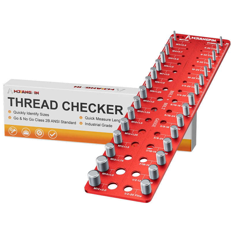 Thread Checker, 30 Nut & Bolt Thread Size Checker 15 Standard &15 Metric, Wall-Mounted Stainless Steel Thread Gauge Checker with Inch & Metric, Bolt Size Finder
