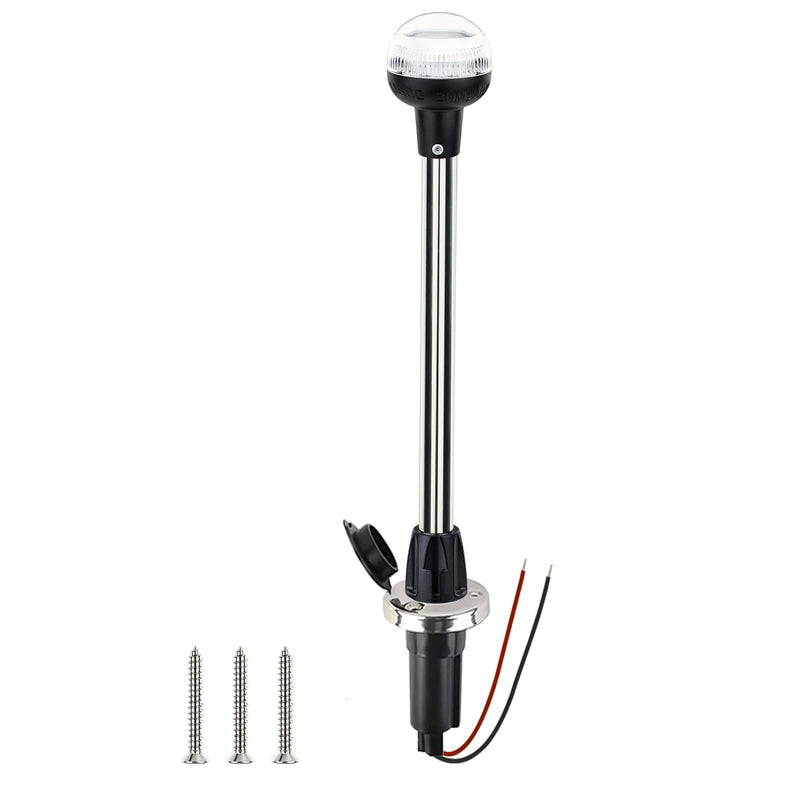 Stern Light Boat Anchor Light Marine Navigation Lights USCG 2 NM LED All Round White Removable 2 Pin Plug in Stainless Steel Base Flush Mount12 Volts 22 Inches