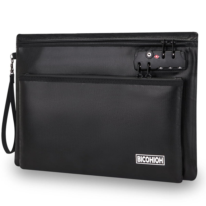 Fireproof Document Bag, Fireproof Money Bag with Lock and Zipper for Cash, FireproofBag Notary Supplies, Fire Safe CashBag Bank Bag (BLACK, Large) BLACK