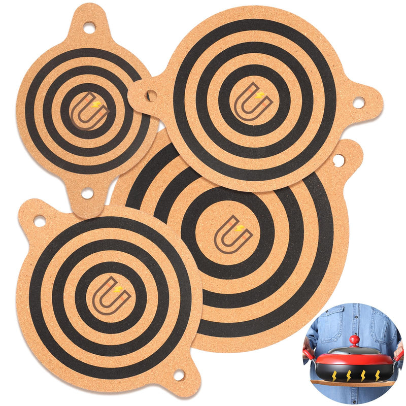 Meanplan 4 Pack Magnet Cork Trivet Magnetic Pot Holders for Hot Pots and Pans Protects Table Kitchen Countertops Protection for Cooking and Baking, Easy to Use, 10", 8", 6"