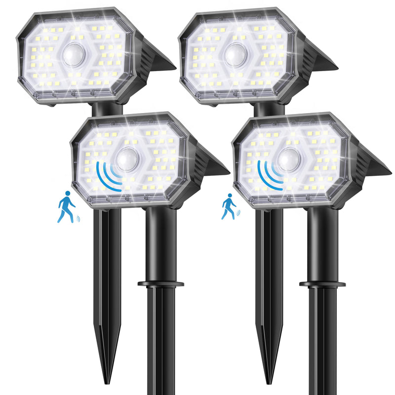 Brightown 4 Pack Solar Motion Lights Outdoor Waterproof, Motion Sensor Spot Lights- 58 LED/3 Modes Solar Powered Spotlights 2-in-1 Auto On/Off for Outside Yard Wall Garden, Cool White