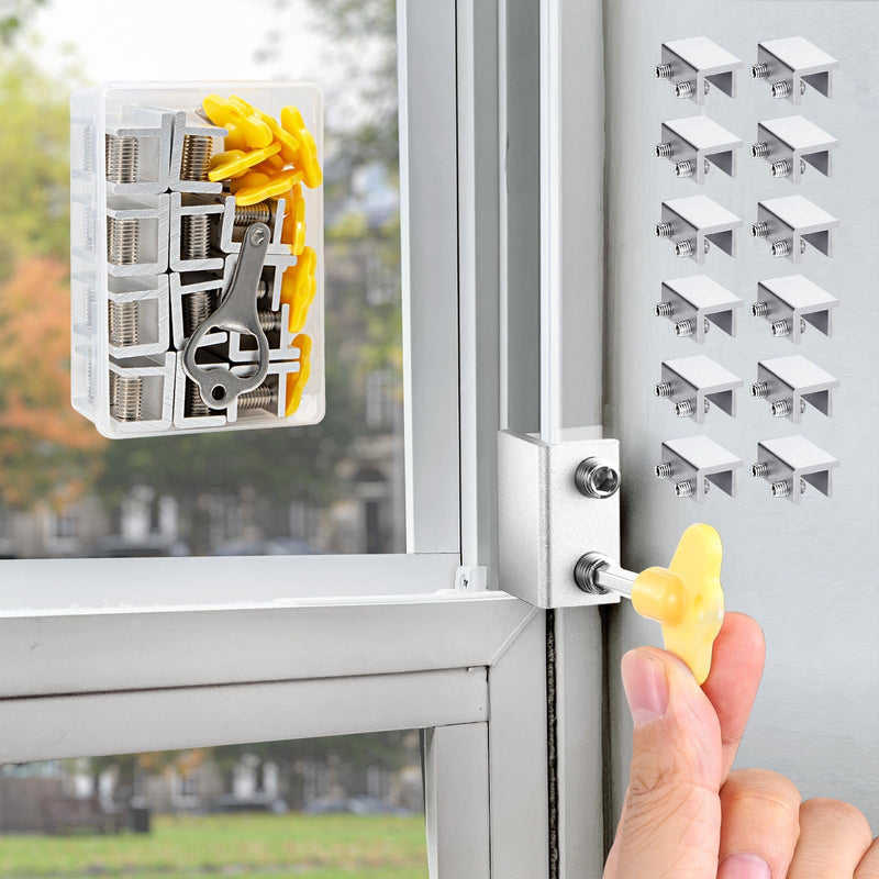 12 Set Sliding Window Locks with Key, Silver-Large, Double Lock, Aluminum, Easy to Install, Security and Safety for Residential and Commercial Buildings 12 Set