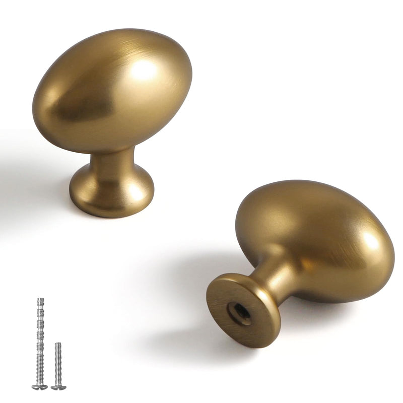 YAGU 6 Pack Champagne Bronze Kitchen Cabinet Knobs 1-3/8 Inch Oval Solid Dresser Drawer Knob Honey Bronze Modern Hardware Dark Gold Pulls for Closet Cupboard Wardrobe